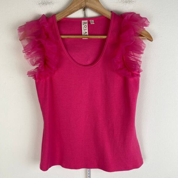 DOLAN Tulle Sleeve Tank Top Size S Hot Pink Preppy Going Out Feminine Colorful - Picture 6 of 12